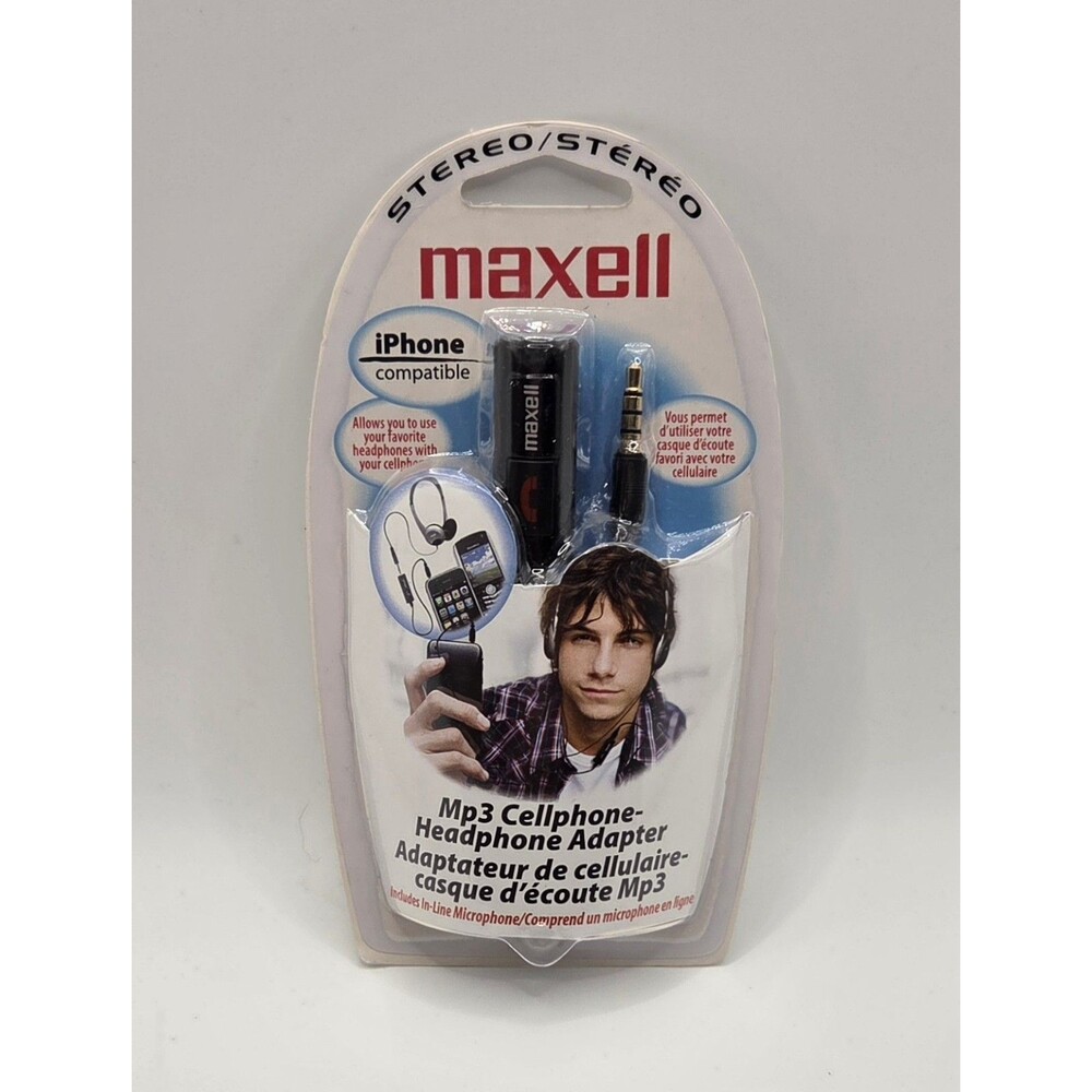 Maxell HP-22 Stereo Headset Adapter 2.5mm to 3.5mm Mic Inline New Sealed 190397